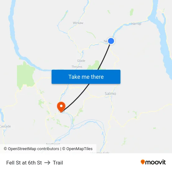 Fell St at 6th St to Trail map
