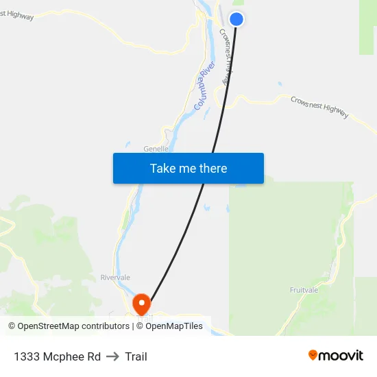 1333 Mcphee Rd to Trail map