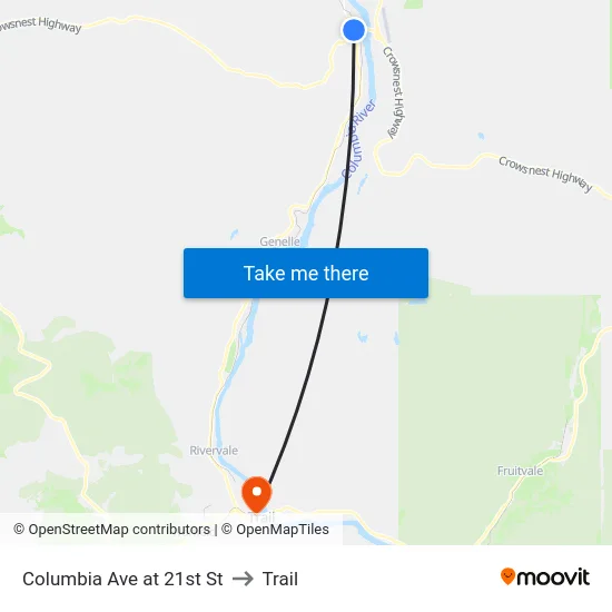 Columbia Ave at 21st St to Trail map