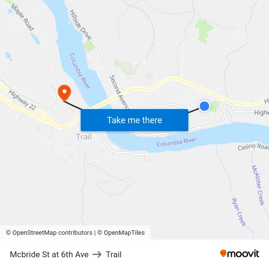 Mcbride St at 6th Ave to Trail map