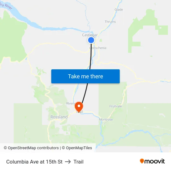 Columbia Ave at 15th St to Trail map