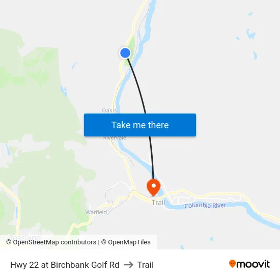 Hwy 22 at Birchbank Golf Rd to Trail map