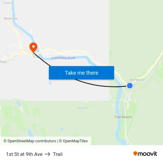 1st St at 9th Ave to Trail map