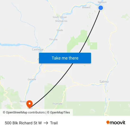 500 Blk Richard St W to Trail map
