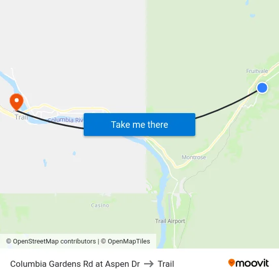 Columbia Gardens Rd at Aspen Dr to Trail map