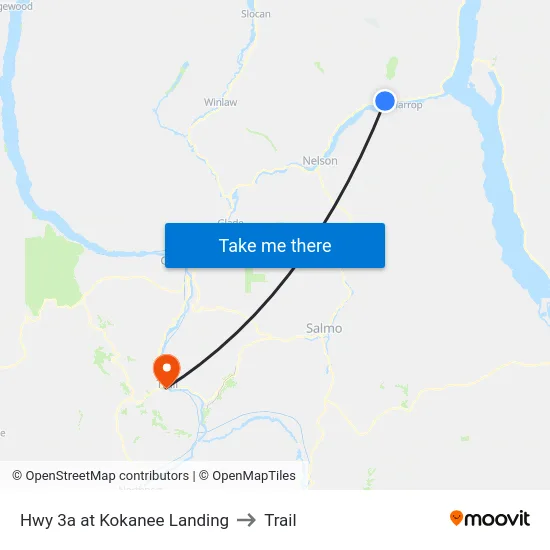 Hwy 3a at Kokanee Landing to Trail map