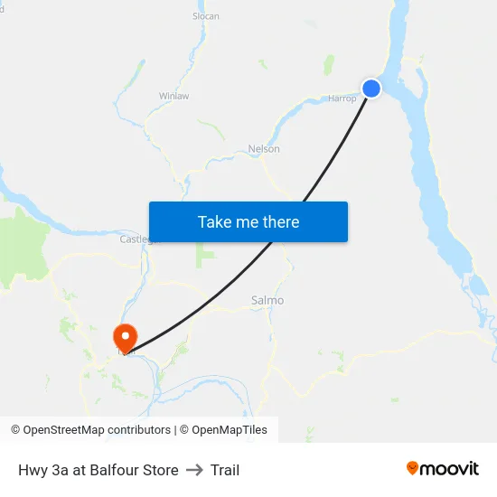 Hwy 3a at Balfour Store to Trail map