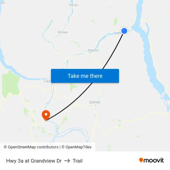 Hwy 3a at Grandview Dr to Trail map