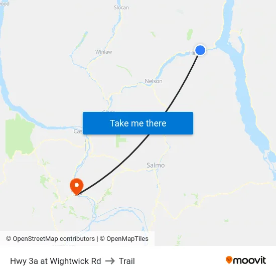 Hwy 3a at Wightwick Rd to Trail map