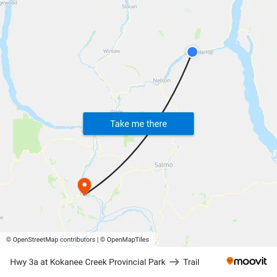 Hwy 3a at Kokanee Creek Provincial Park to Trail map