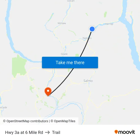 Hwy 3a at 6 Mile Rd to Trail map
