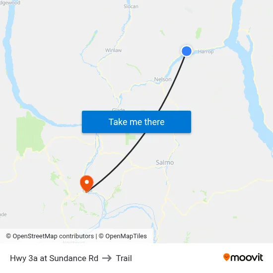 Hwy 3a at Sundance Rd to Trail map