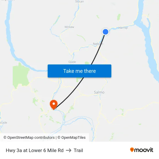 Hwy 3a at Lower 6 Mile Rd to Trail map