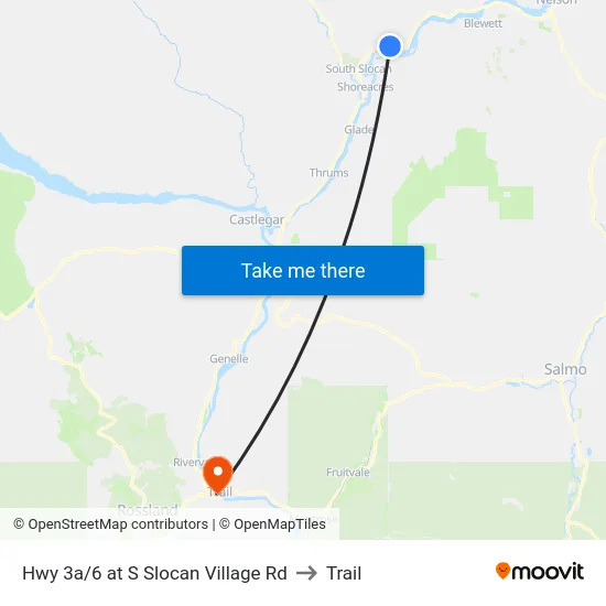 Hwy 3a/6 at S Slocan Village Rd to Trail map