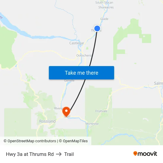 Hwy 3a at Thrums Rd to Trail map