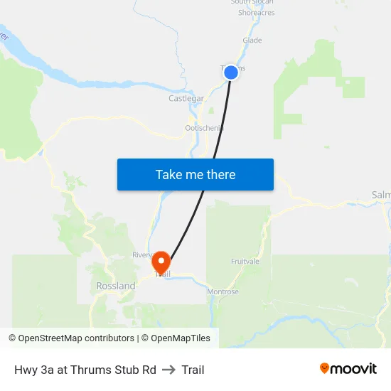 Hwy 3a at Thrums Stub Rd to Trail map
