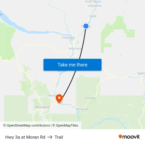 Hwy 3a at Moran Rd to Trail map