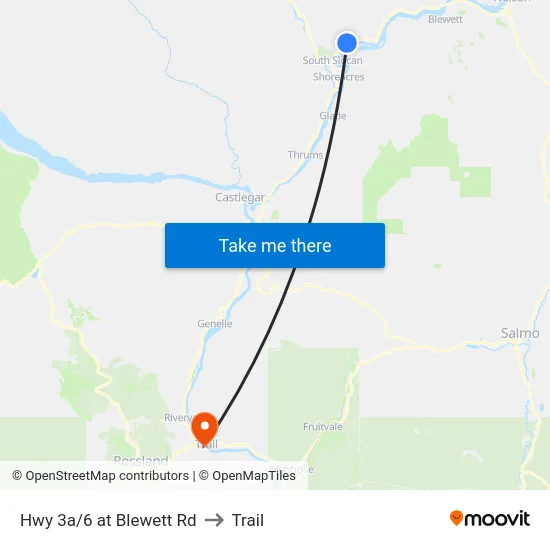 Hwy 3a/6 at Blewett Rd to Trail map