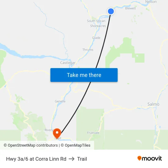 Hwy 3a/6 at Corra Linn Rd to Trail map