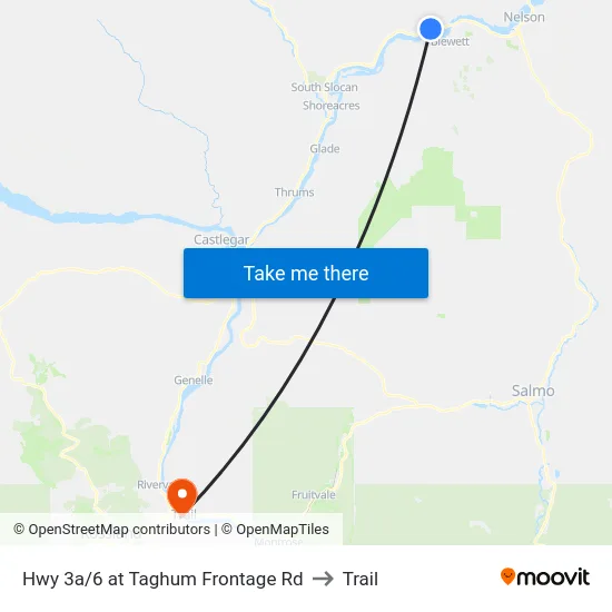 Hwy 3a/6 at Taghum Frontage Rd to Trail map