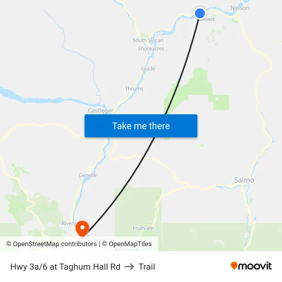 Hwy 3a/6 at Taghum Hall Rd to Trail map