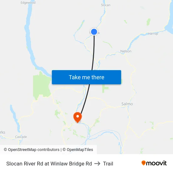 Slocan River Rd at Winlaw Bridge Rd to Trail map