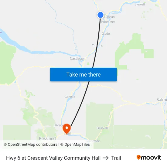 Hwy 6 at Crescent Valley Community Hall to Trail map