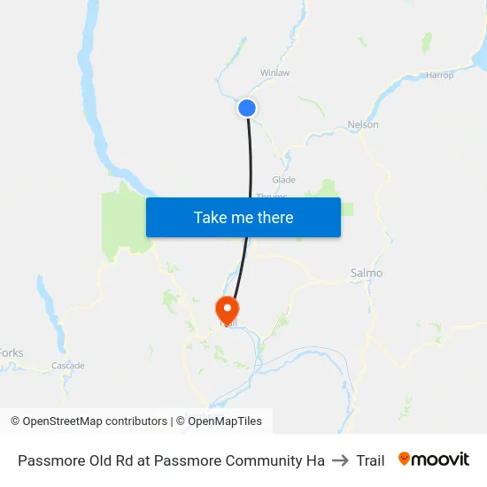 Passmore Old Rd at Passmore Community Ha to Trail map