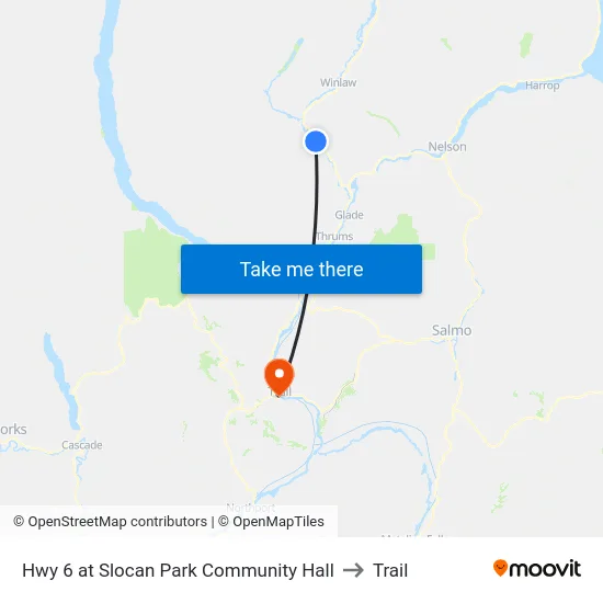 Hwy 6 at Slocan Park Community Hall to Trail map