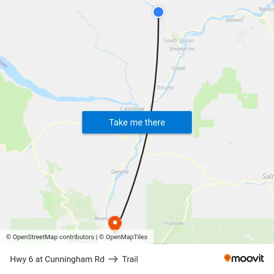Hwy 6 at Cunningham Rd to Trail map