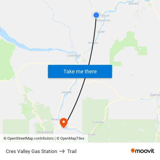 Cres Valley Gas Station to Trail map