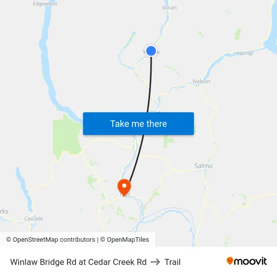 Winlaw Bridge Rd at Cedar Creek Rd to Trail map