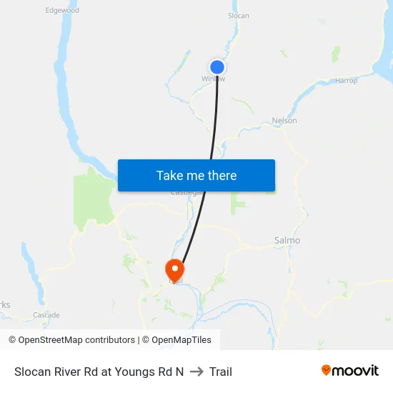 Slocan River Rd at Youngs Rd N to Trail map