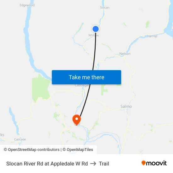 Slocan River Rd at Appledale W Rd to Trail map