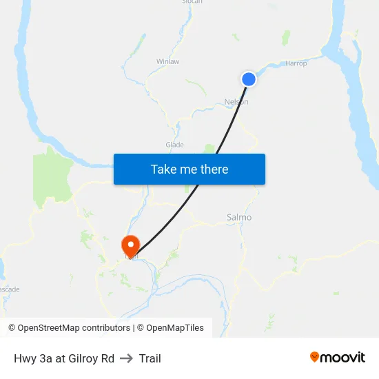 Hwy 3a at Gilroy Rd to Trail map