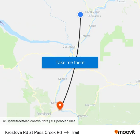 Krestova Rd at Pass Creek Rd to Trail map