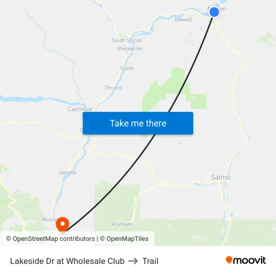 Lakeside Dr at Wholesale Club to Trail map