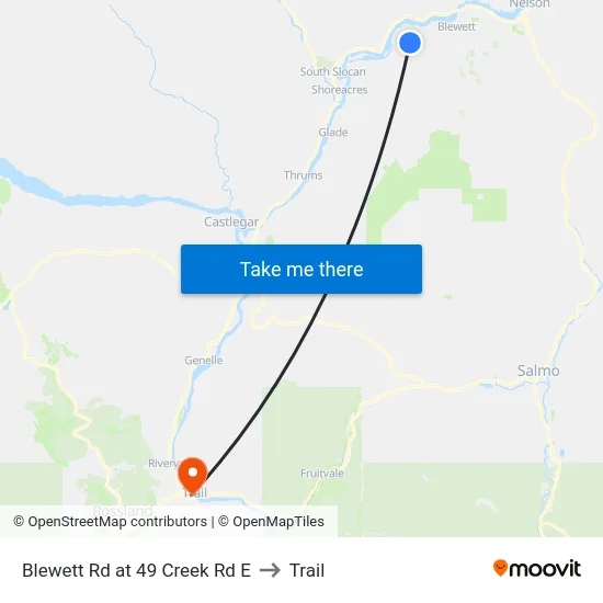 Blewett Rd at 49 Creek Rd E to Trail map