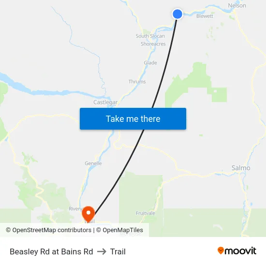 Beasley Rd at Bains Rd to Trail map
