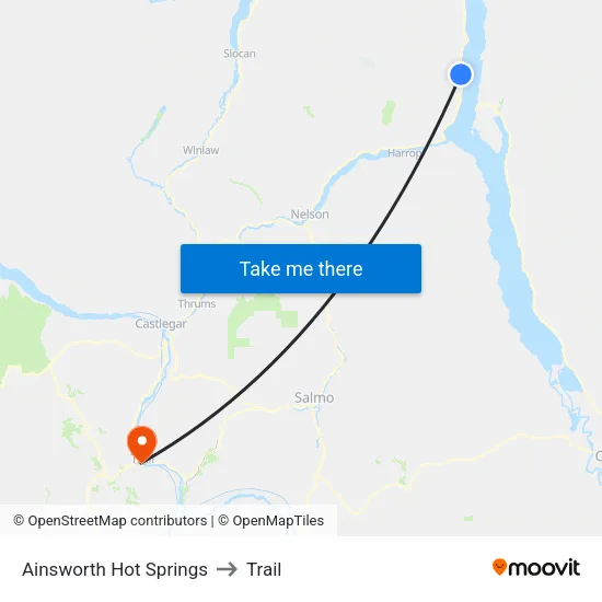 Ainsworth Hot Springs to Trail map