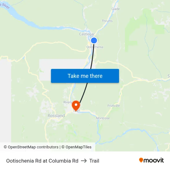 Ootischenia Rd at Columbia Rd to Trail map