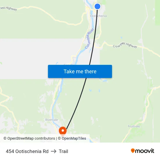 454 Ootischenia Rd to Trail map