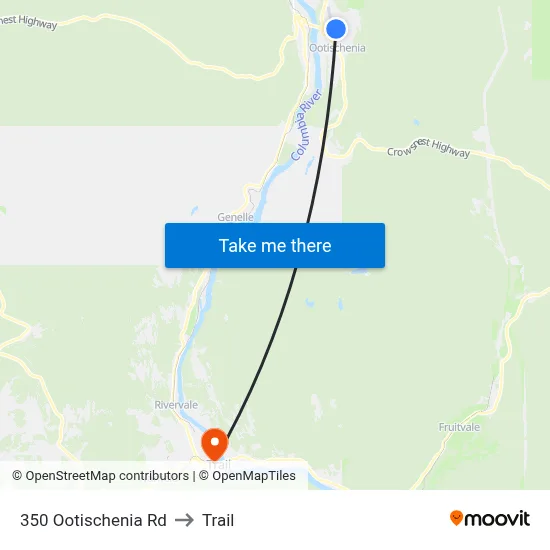 350 Ootischenia Rd to Trail map