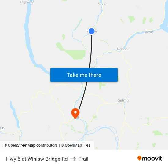 Hwy 6 at Winlaw Bridge Rd to Trail map