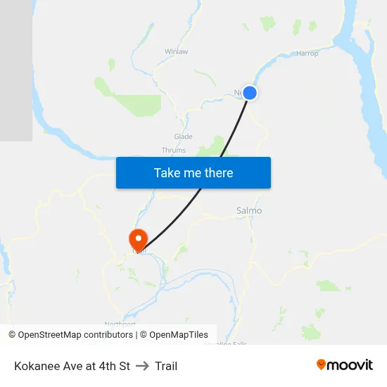Kokanee Ave at 4th St to Trail map