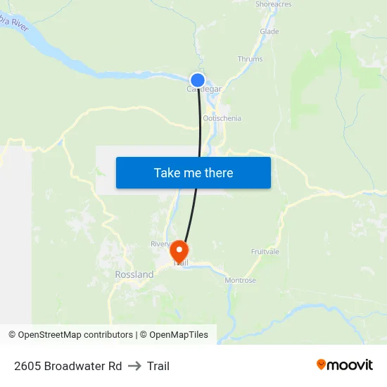 2605 Broadwater Rd to Trail map