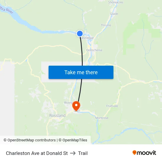 Charleston Ave at Donald St to Trail map