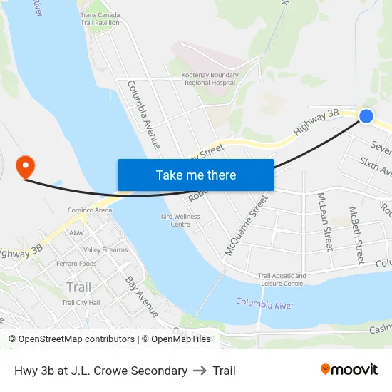 Hwy 3b at J.L. Crowe Secondary to Trail map