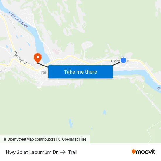 Hwy 3b at Laburnum Dr to Trail map