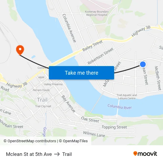 Mclean St at 5th Ave to Trail map